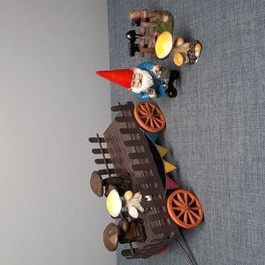 Fairy Gnome Garden Miniature Set Metal Wagon Mushrooms Tools Resin Figures Play